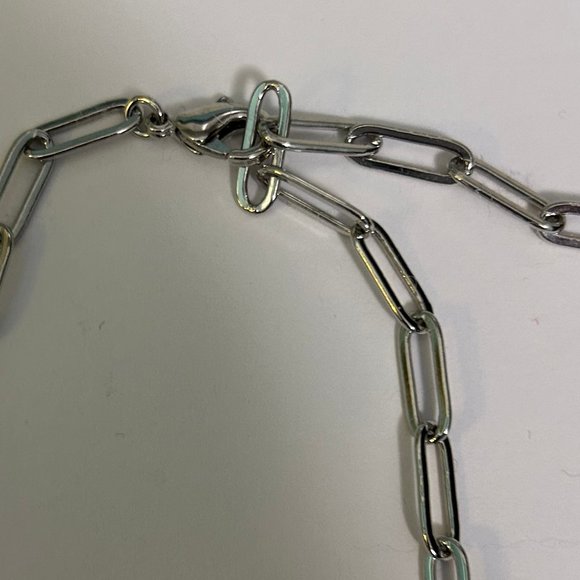 Cubic Zirconia Pear Cut Solitare Silver Necklace paper clip chain - Picture 7 of 8